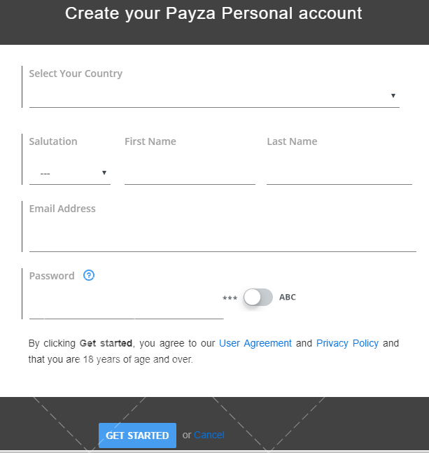 ثبت مشخصات در Payza